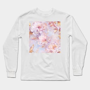 Pink Fancy Peony Flowers Pattern Long Sleeve T-Shirt